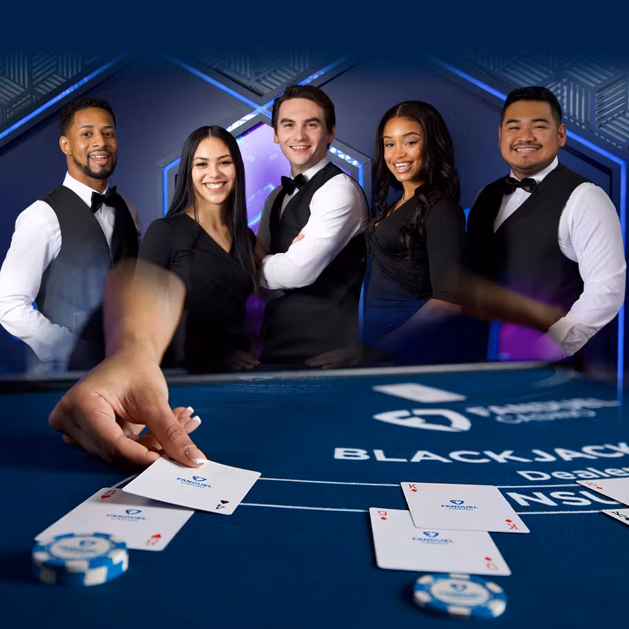 Friendly live dealer hosting a Baccarat table